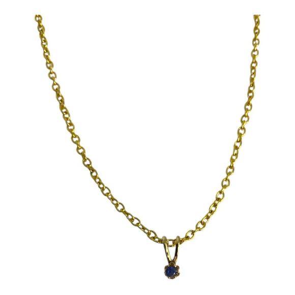 Delicate Gold Tone Blue Stone Charm Necklace - Picture 6 of 6